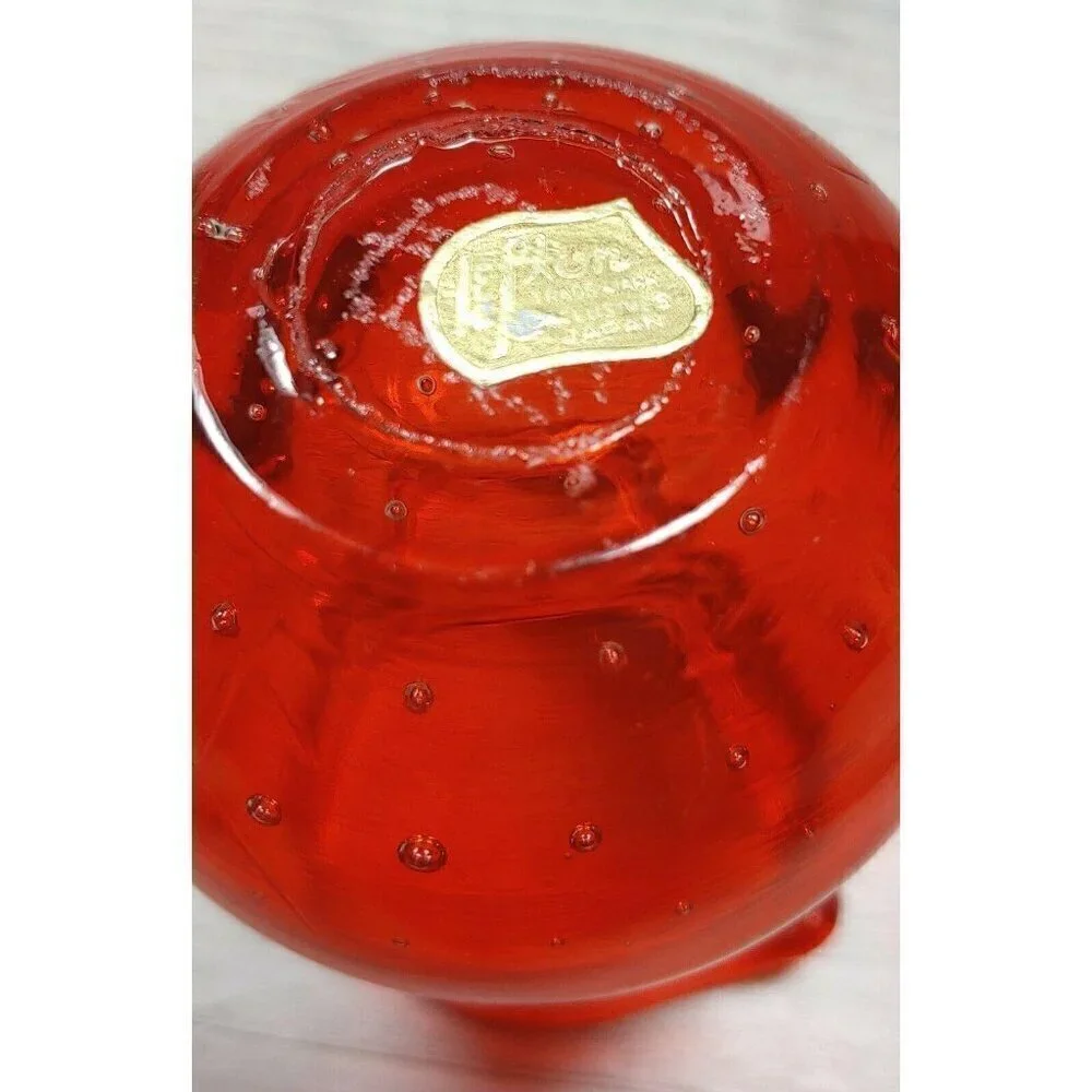 Lefton Red Glass Controlled Bubbles Creamer Hand Blown Mini Pitcher Handle VTG